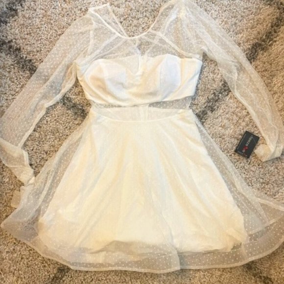 Women's Sheer White Polka Dot Dress - Picture 1 of 9